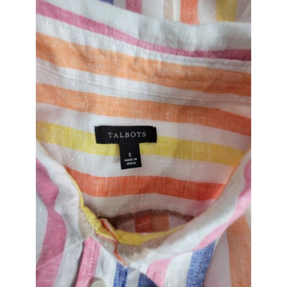 Talbots Multicolor Striped Linen Button-Up Shirt Size Small Long Sleeve Casual - Picture 3 of 7